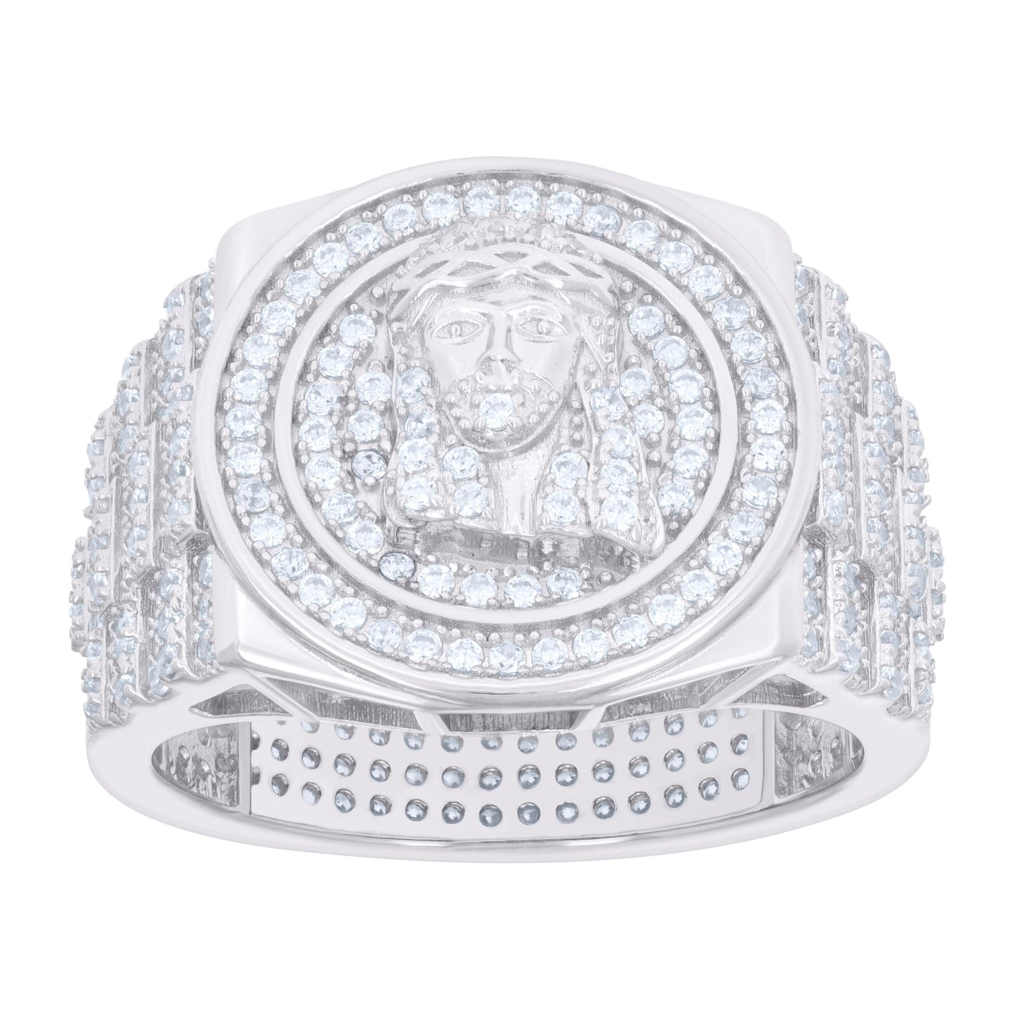Sterling Silver Men's Cubic-Zirconia Jesus Religious Bridal Anniversary Wedding Engagement Band Ring