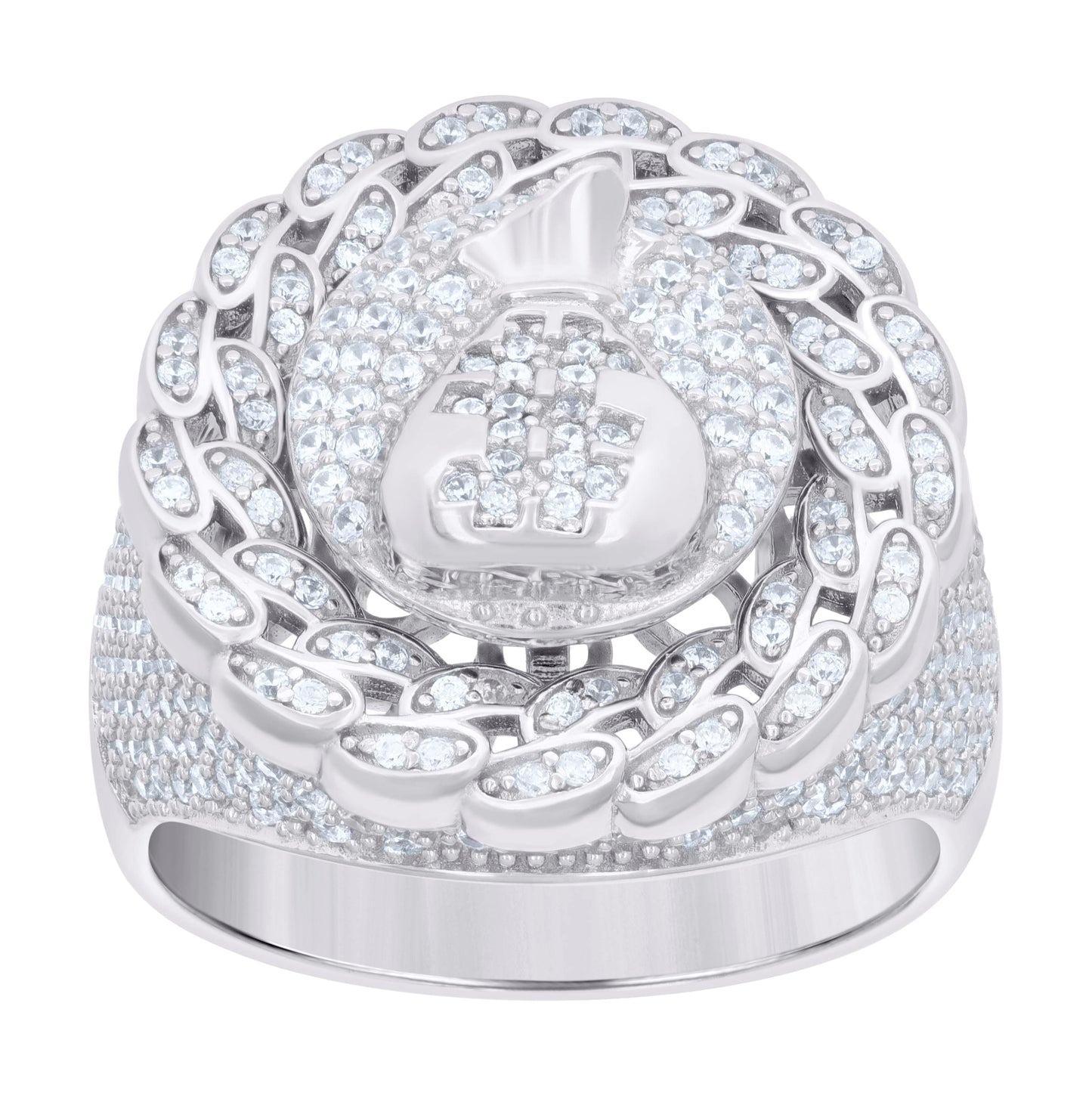 Sterling Silver Mens Cubic-Zirconia Moneybag Currency Bridal Anniversary Wedding Engagement Band Ring