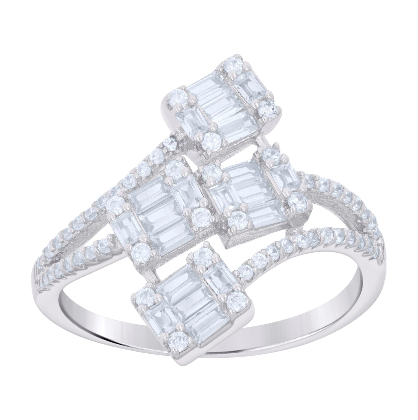 Sterling Silver Women's Baguette Round Cubic-Zirconia Fashion Bridal Anniversary Wedding Engagement Band Ring
