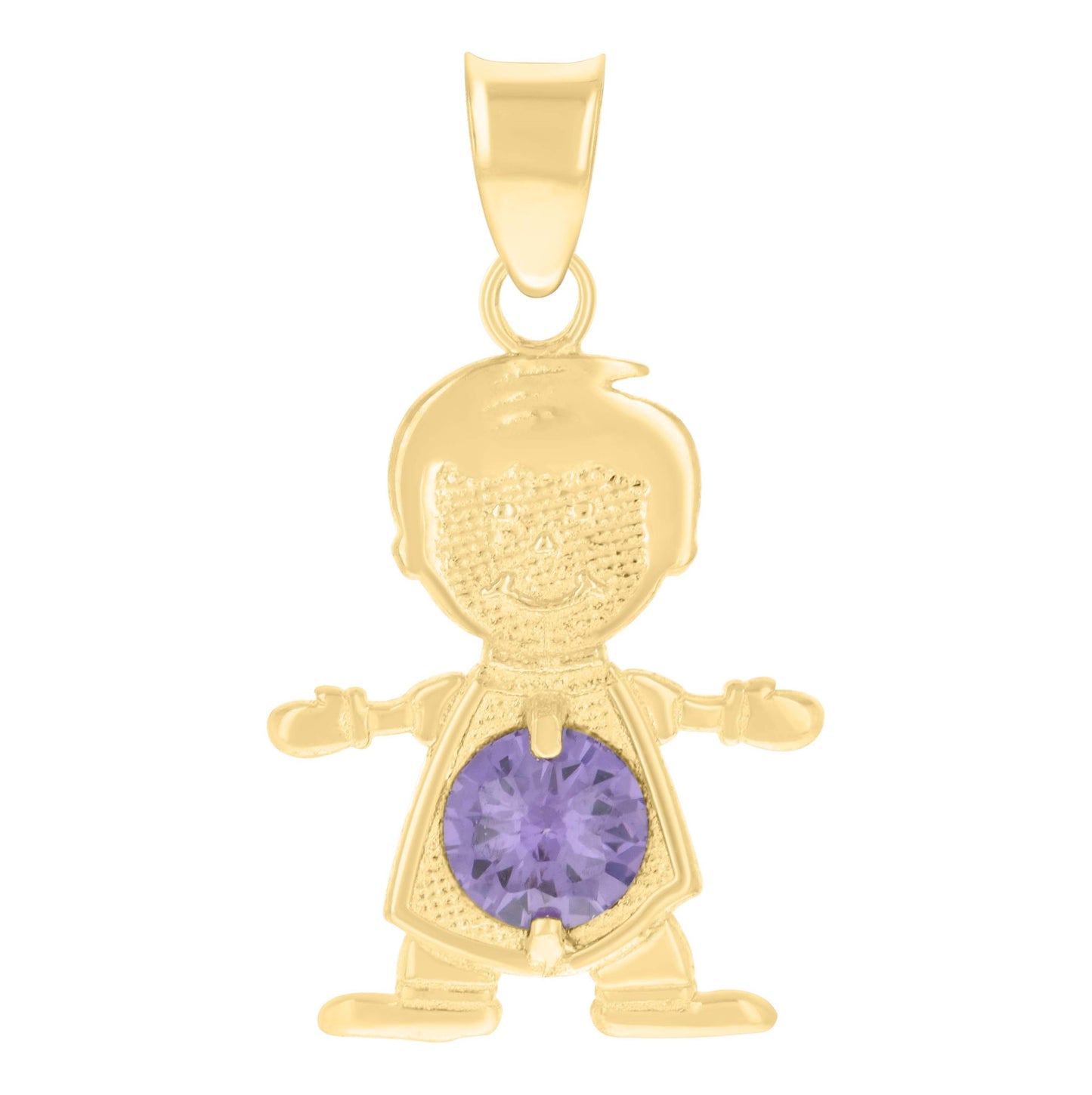 10K Yellow Gold Mens Purple Cubic-Zirconia Boy Birthstone Baby Charm Pendant