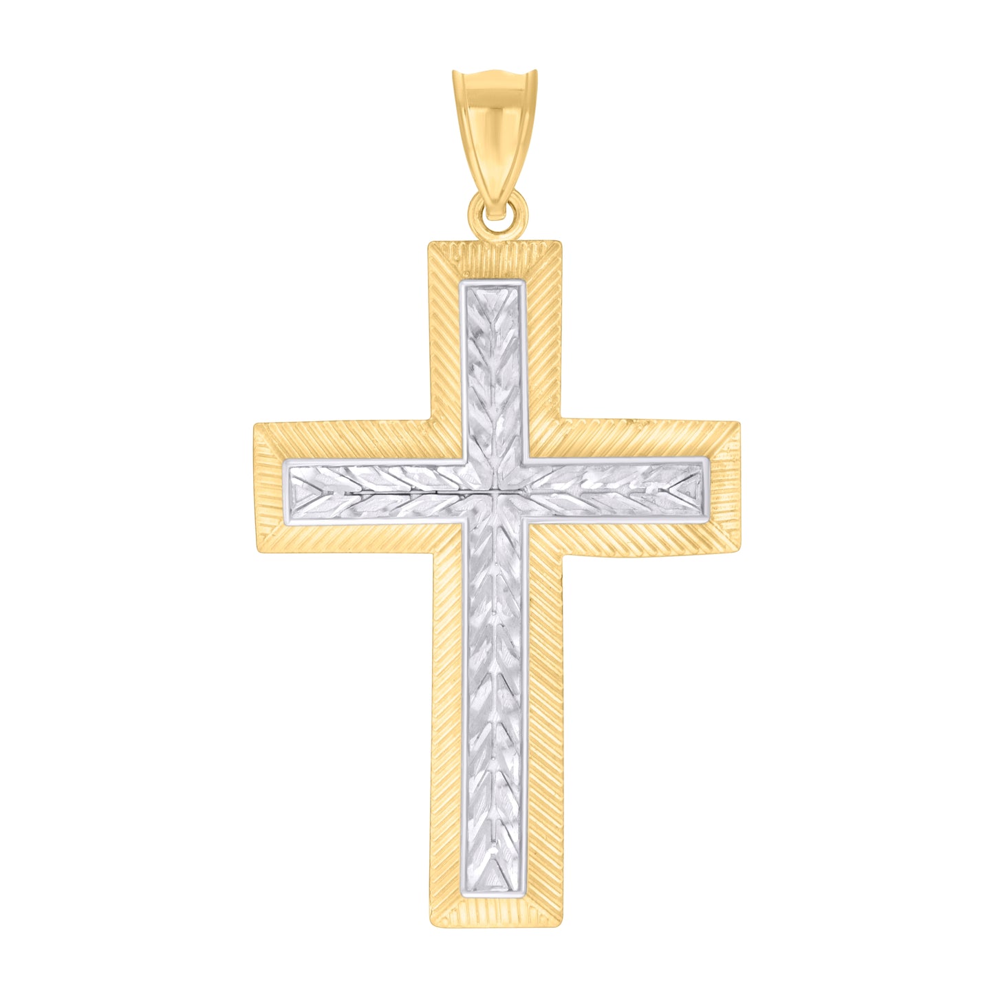 10K Two-tone Gold Mens Cross Religious Pendant