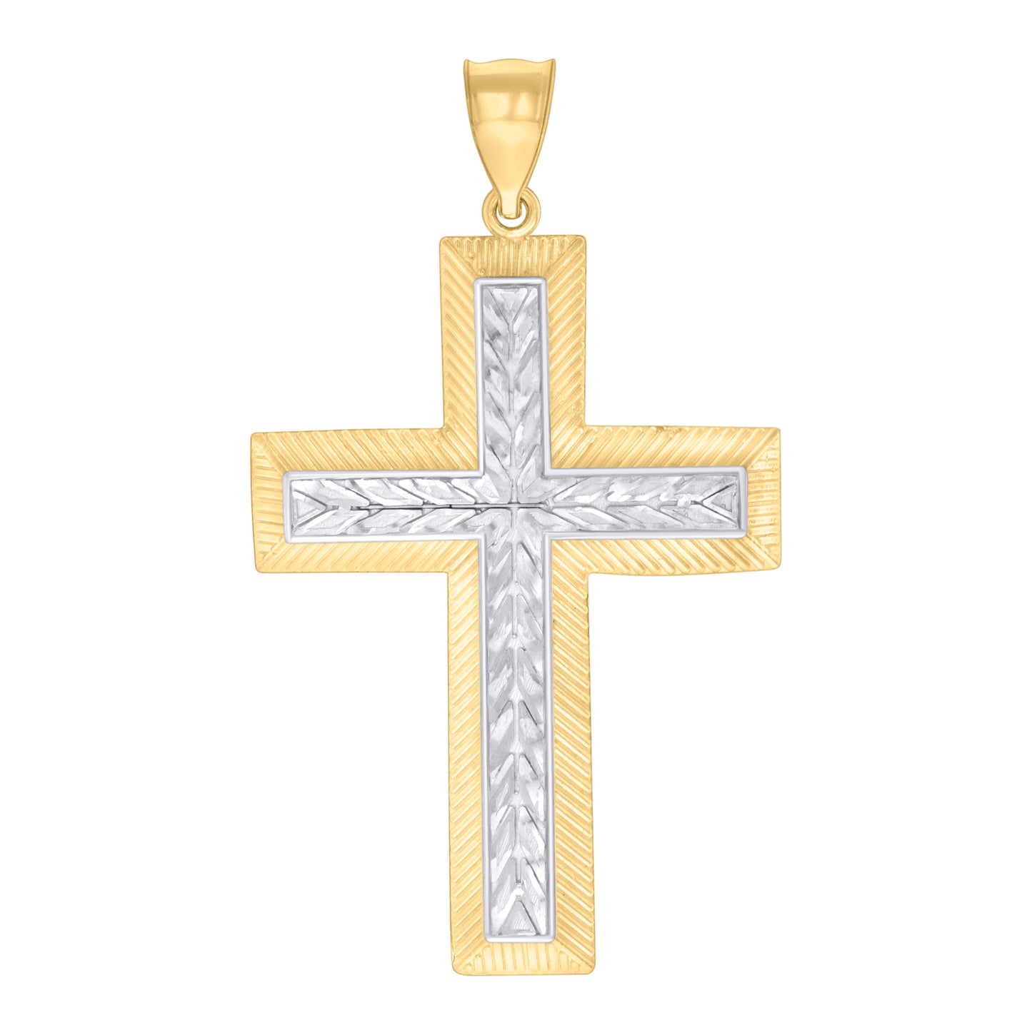 10K Two-tone Gold Mens Cross Religious Pendant