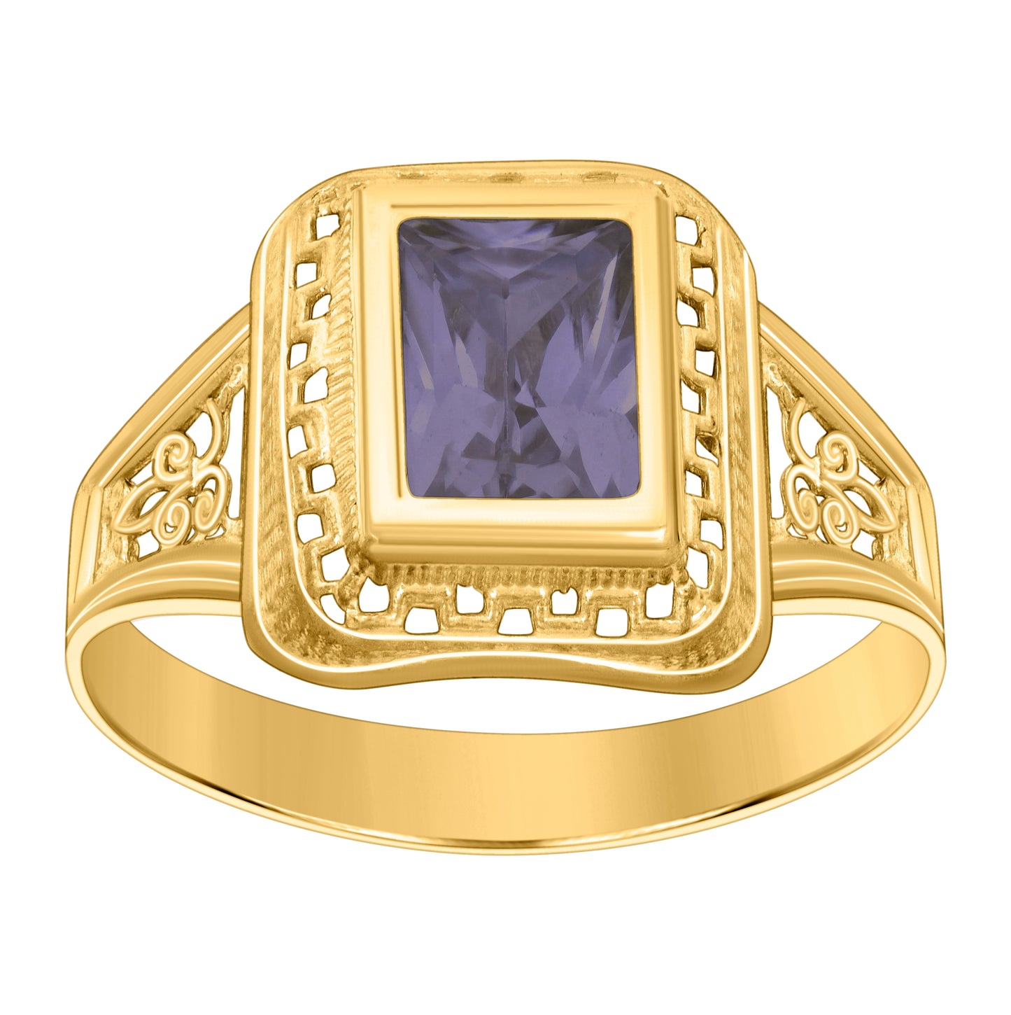 10K Yellow Gold Womens Emerald-cut Cubic-Zirconia Birthstone Bridal Anniversary Engagement Wedding Ring