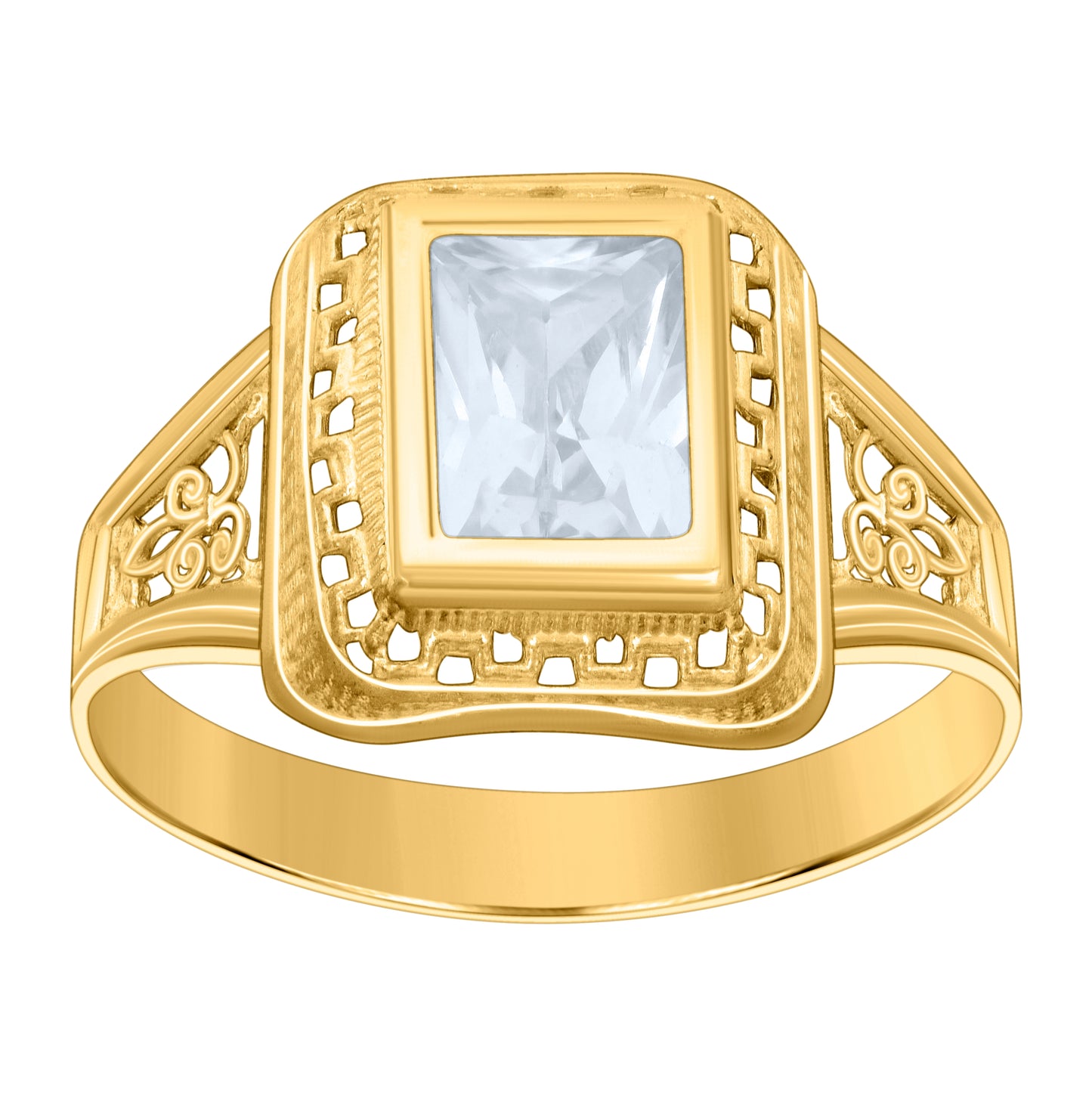 10K Yellow Gold Womens Emerald-cut Cubic-Zirconia Birthstone Bridal Anniversary Engagement Wedding Ring