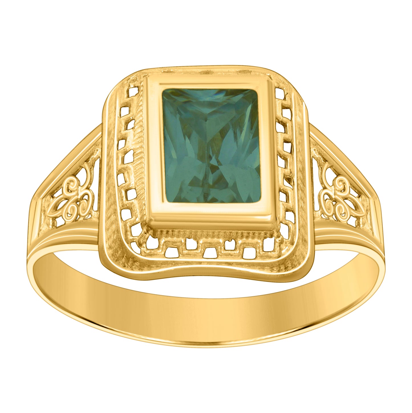 10K Yellow Gold Womens Emerald-cut Cubic-Zirconia Birthstone Bridal Anniversary Engagement Wedding Ring