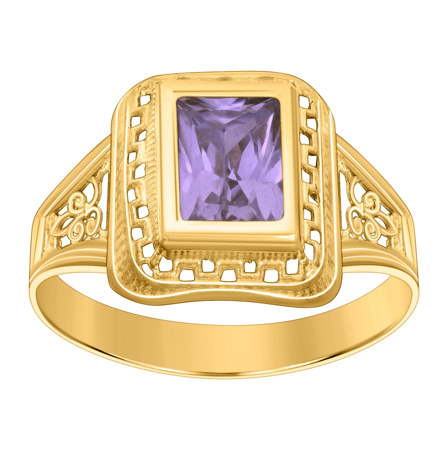 10K Yellow Gold Womens Emerald-cut Cubic-Zirconia Birthstone Bridal Anniversary Engagement Wedding Ring