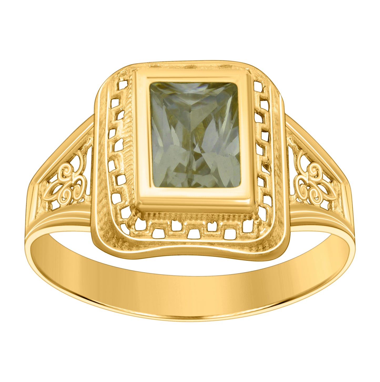 10K Yellow Gold Womens Emerald-cut Cubic-Zirconia Birthstone Bridal Anniversary Engagement Wedding Ring