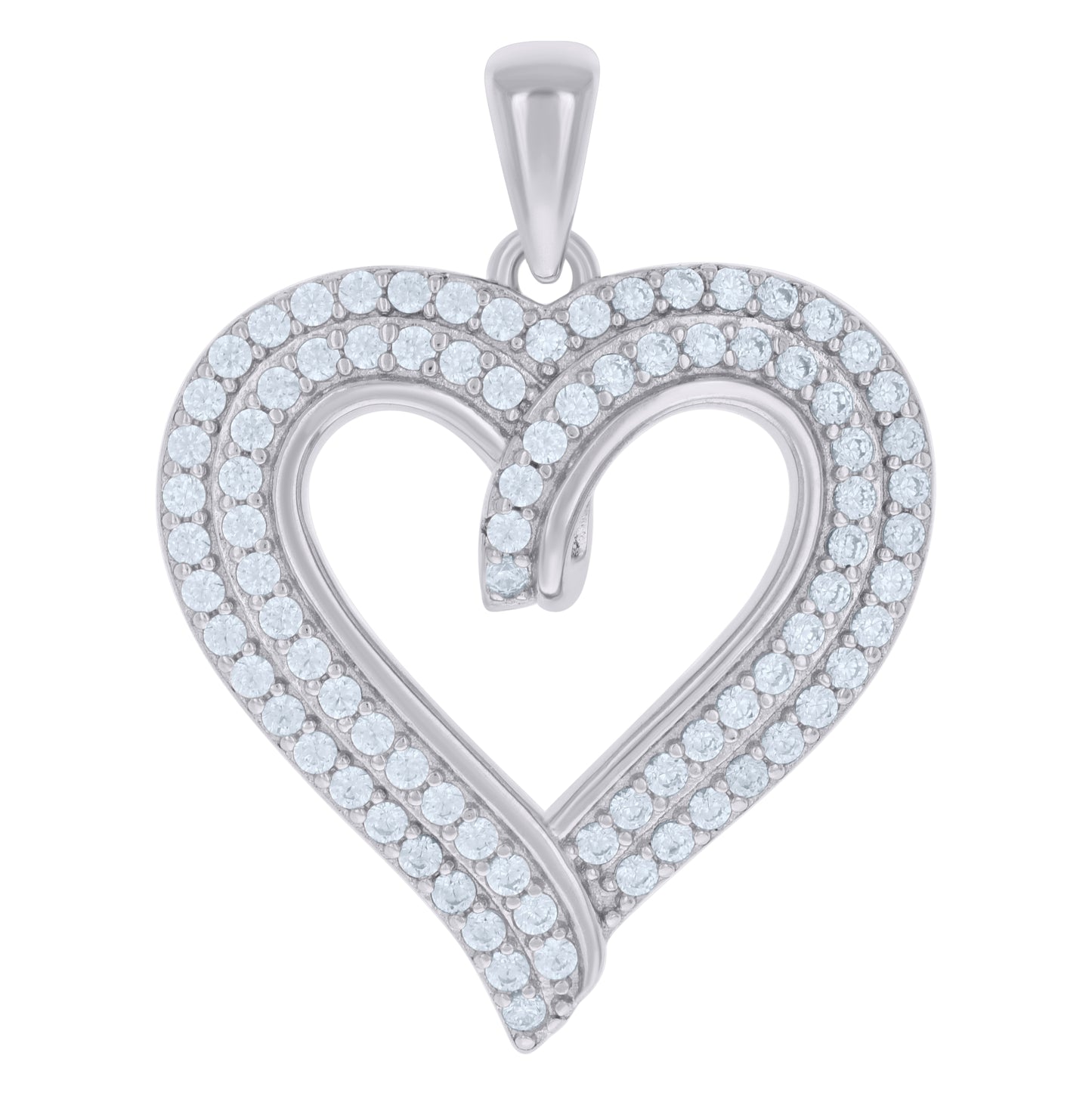 Sterling Silver Womens Cubic-Zirconia Heart Charm Pendant