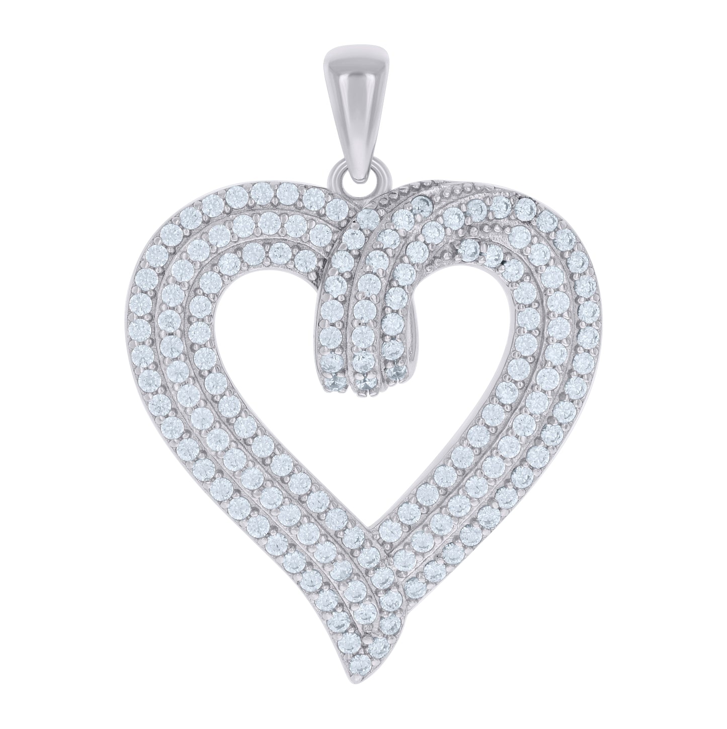 Sterling Silver Womens Cubic-Zirconia Heart Charm Pendant