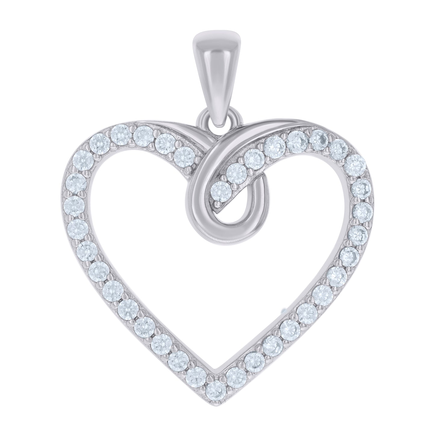 Sterling Silver Womens Cubic-Zirconia Heart Charm Pendant
