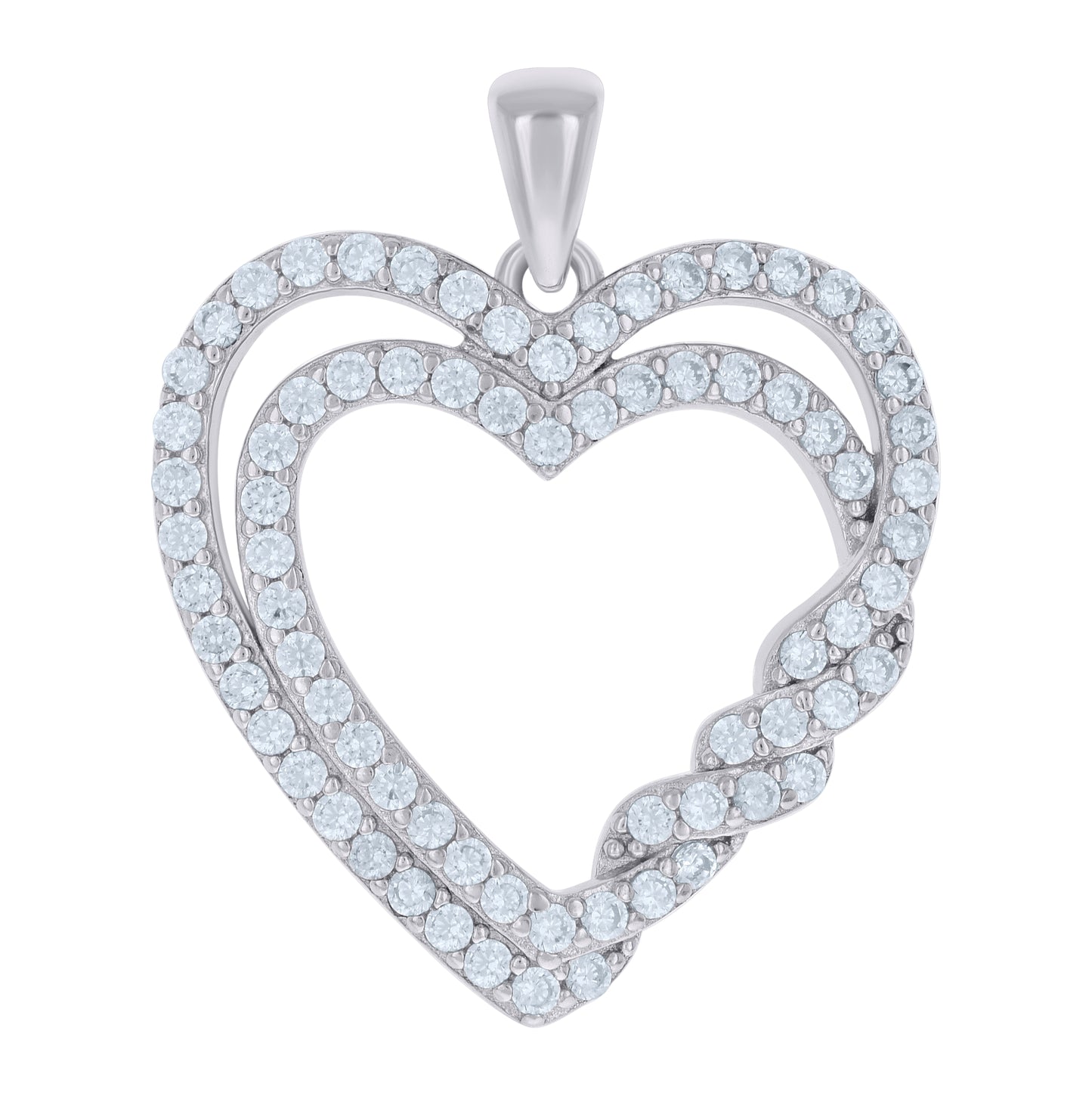 Sterling Silver Womens Cubic-Zirconia Double Heart Charm Pendant