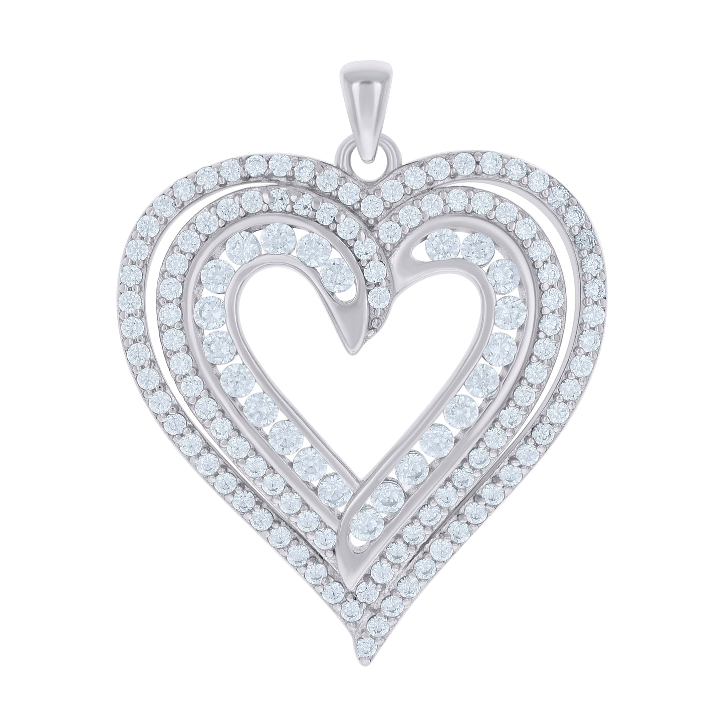 Sterling Silver Womens Cubic-Zirconia Heart Charm Pendant