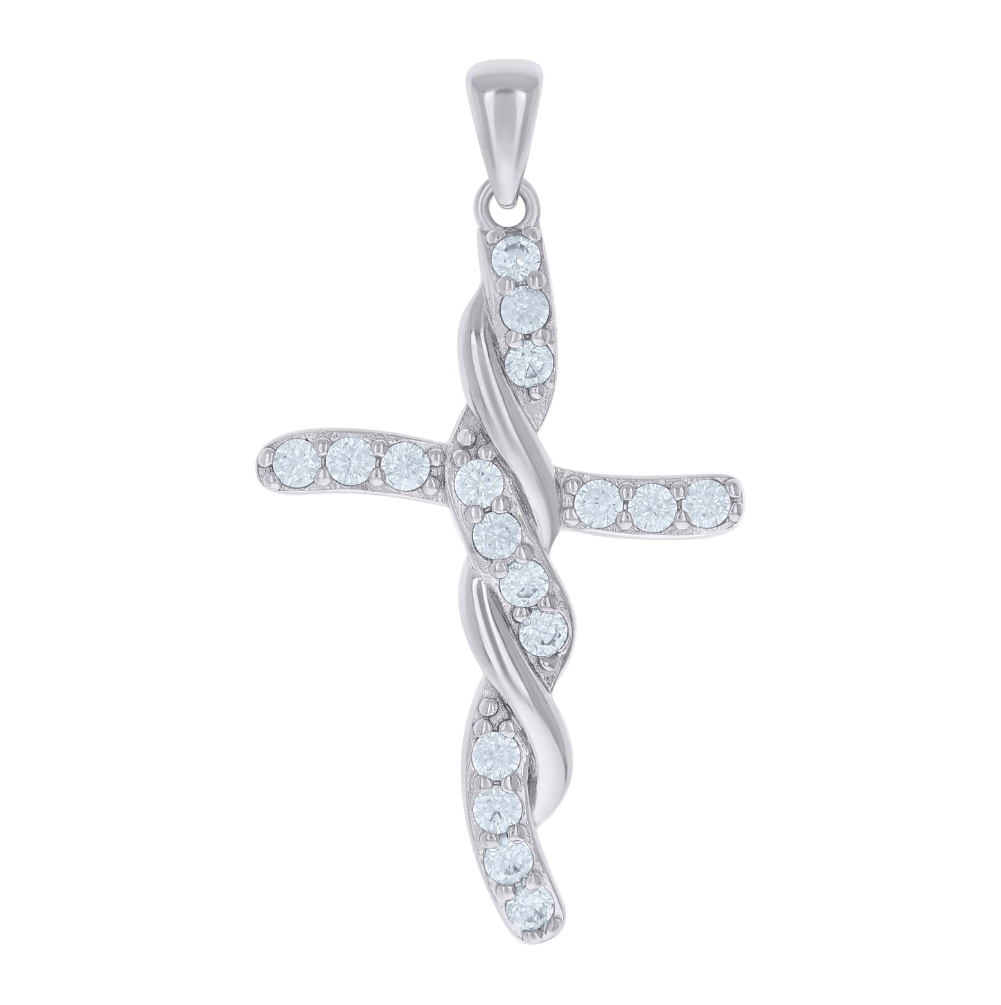 Sterling Silver Unisex Cubic-Zirconia Cross Religious Charm Pendant