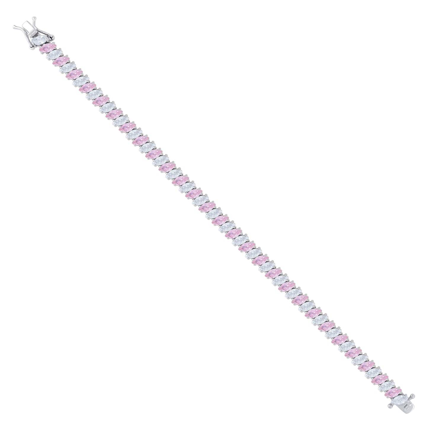Sterling Silver Womens Light Pink White Marquise Cubic-Zirconia Fashion Link Bracelet 7.25