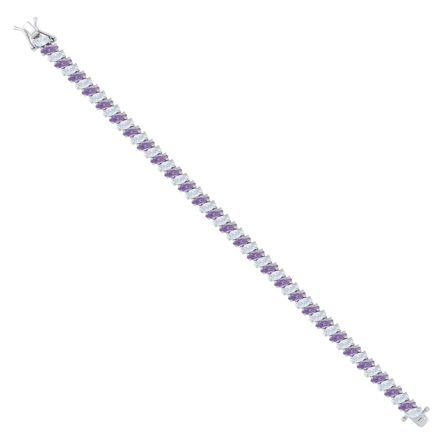 Sterling Silver Womens Purple White Marquise Cubic-Zirconia Fashion Link Bracelet 7.25