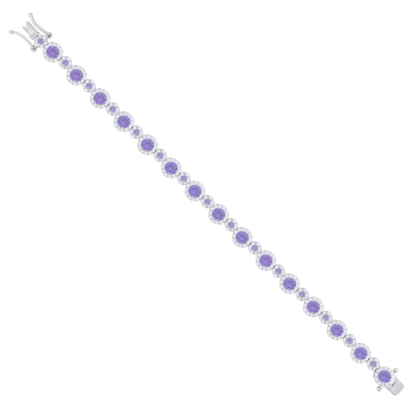 Sterling Silver Womens Purple White Cubic-Zirconia Fashion Link Bracelet 7