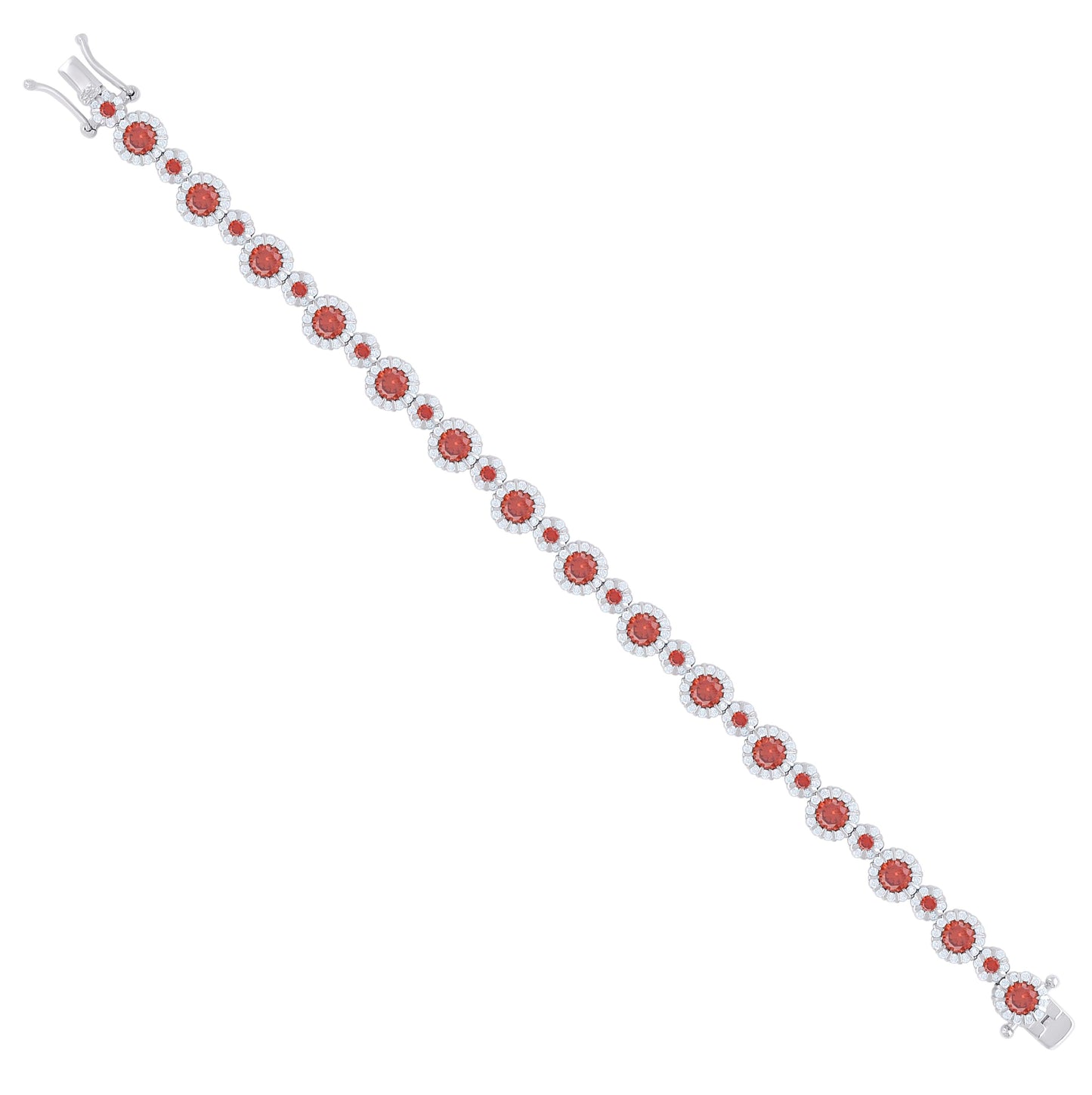 Sterling Silver Womens Red White Cubic-Zirconia Fashion Link Bracelet 7