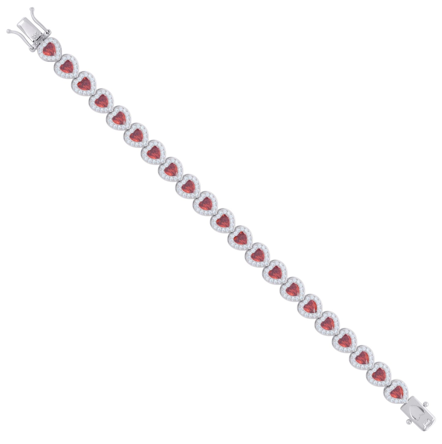 Sterling Silver Womens Red White Heart Round Cubic-Zirconia Heart Fashion Link Bracelet 7.25