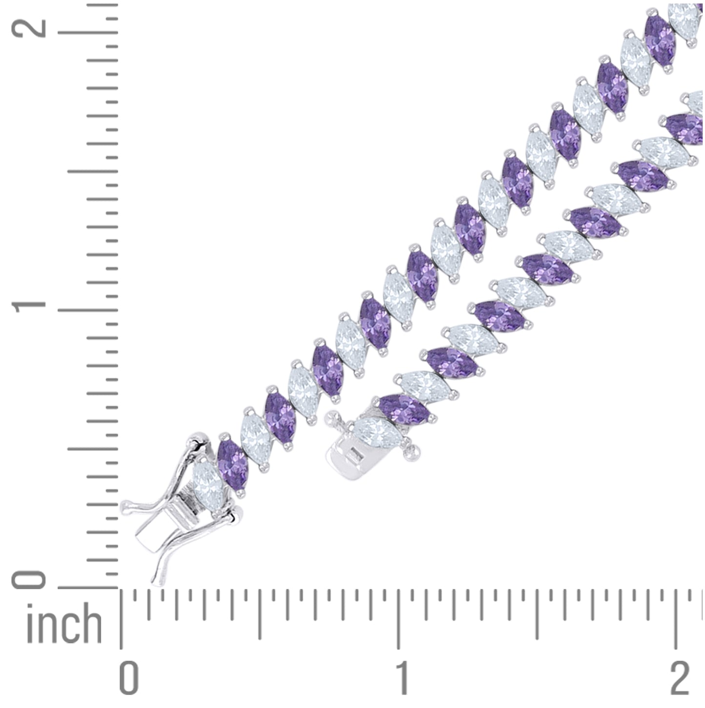 Sterling Silver Womens Purple White Marquise Cubic-Zirconia Fashion Link Bracelet 7