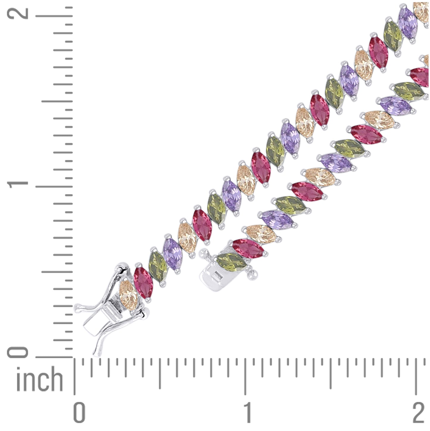 Sterling Silver Womens Multi-Color White Marquise Cubic-Zirconia Fashion Link Bracelet 7