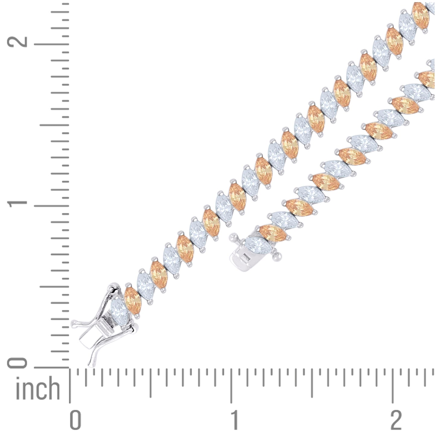Sterling Silver Womens Orange White Marquise Cubic-Zirconia Fashion Link Bracelet 7