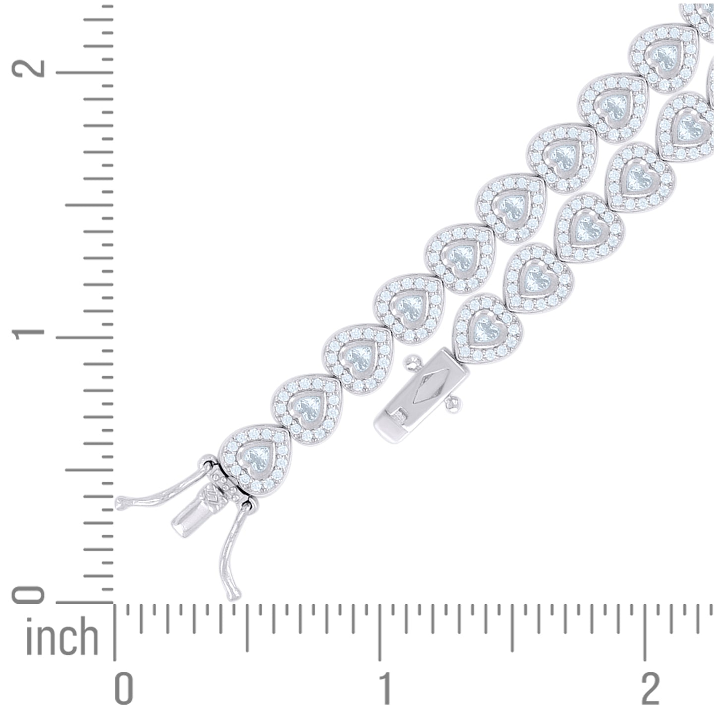 Sterling Silver Womens Heart Round Cubic-Zirconia Heart Fashion Link Bracelet 7