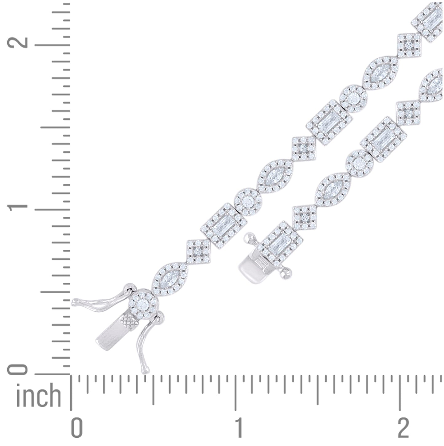 Sterling Silver Womens Baguette/Marquise Round Cubic-Zirconia Fashion Link Bracelet 7
