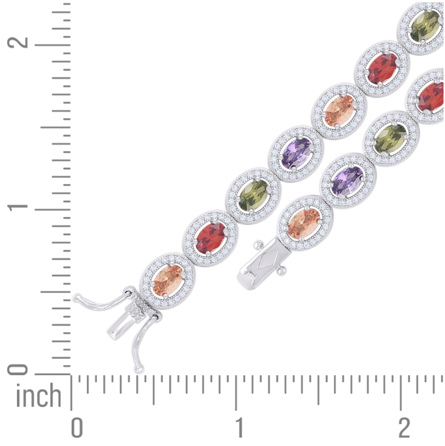 Sterling Silver Womens Multi-Color White Oval Round Cubic-Zirconia Oval Fashion Link Bracelet 7