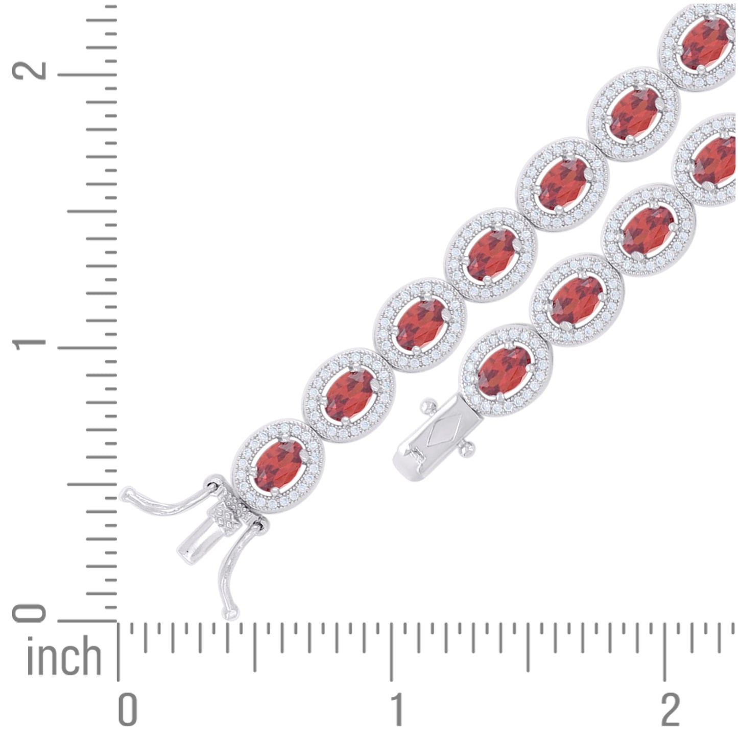 Sterling Silver Womens Red White Oval Round Cubic-Zirconia Oval Fashion Link Bracelet 7