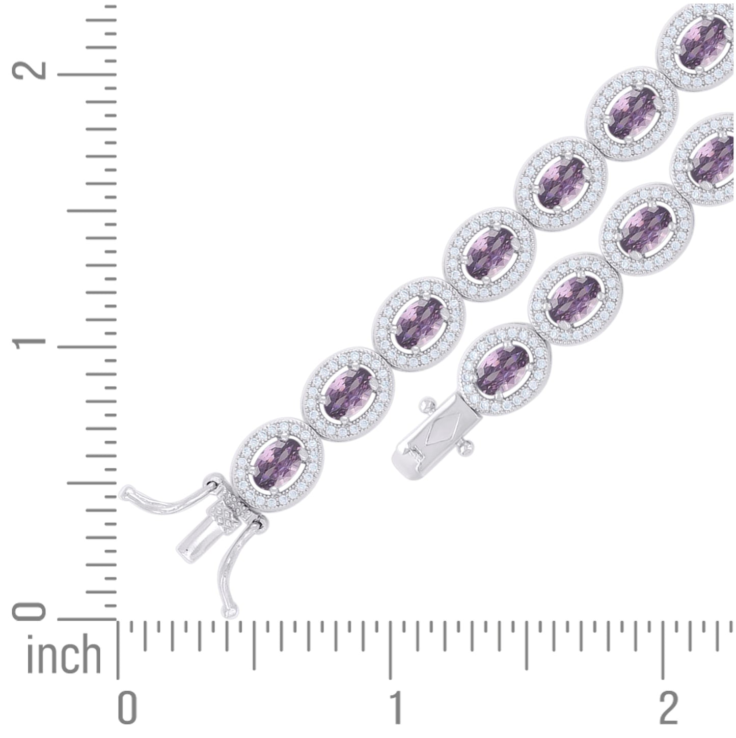 Sterling Silver Womens Purple White Oval Round Cubic-Zirconia Oval Fashion Link Bracelet 7