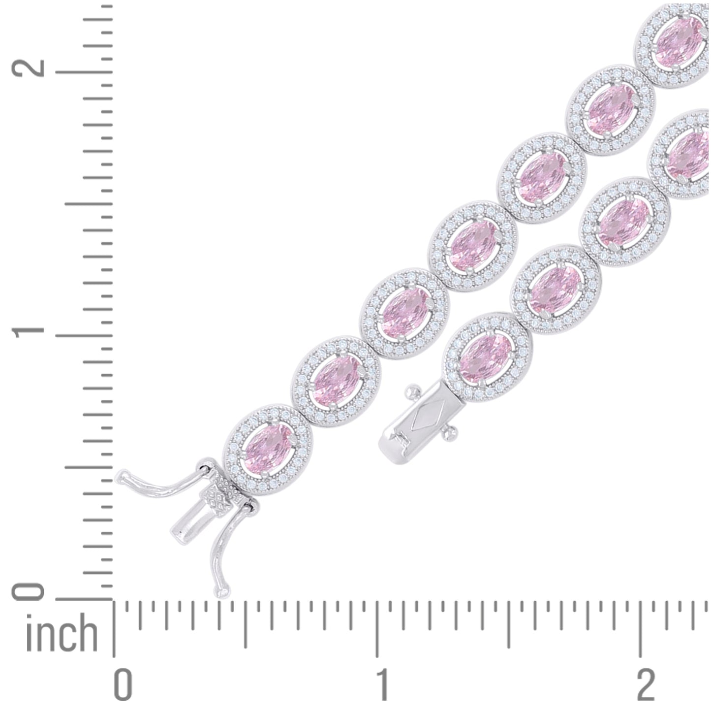 Sterling Silver Womens Light Pink White Oval Round Cubic-Zirconia Oval Fashion Link Bracelet 7