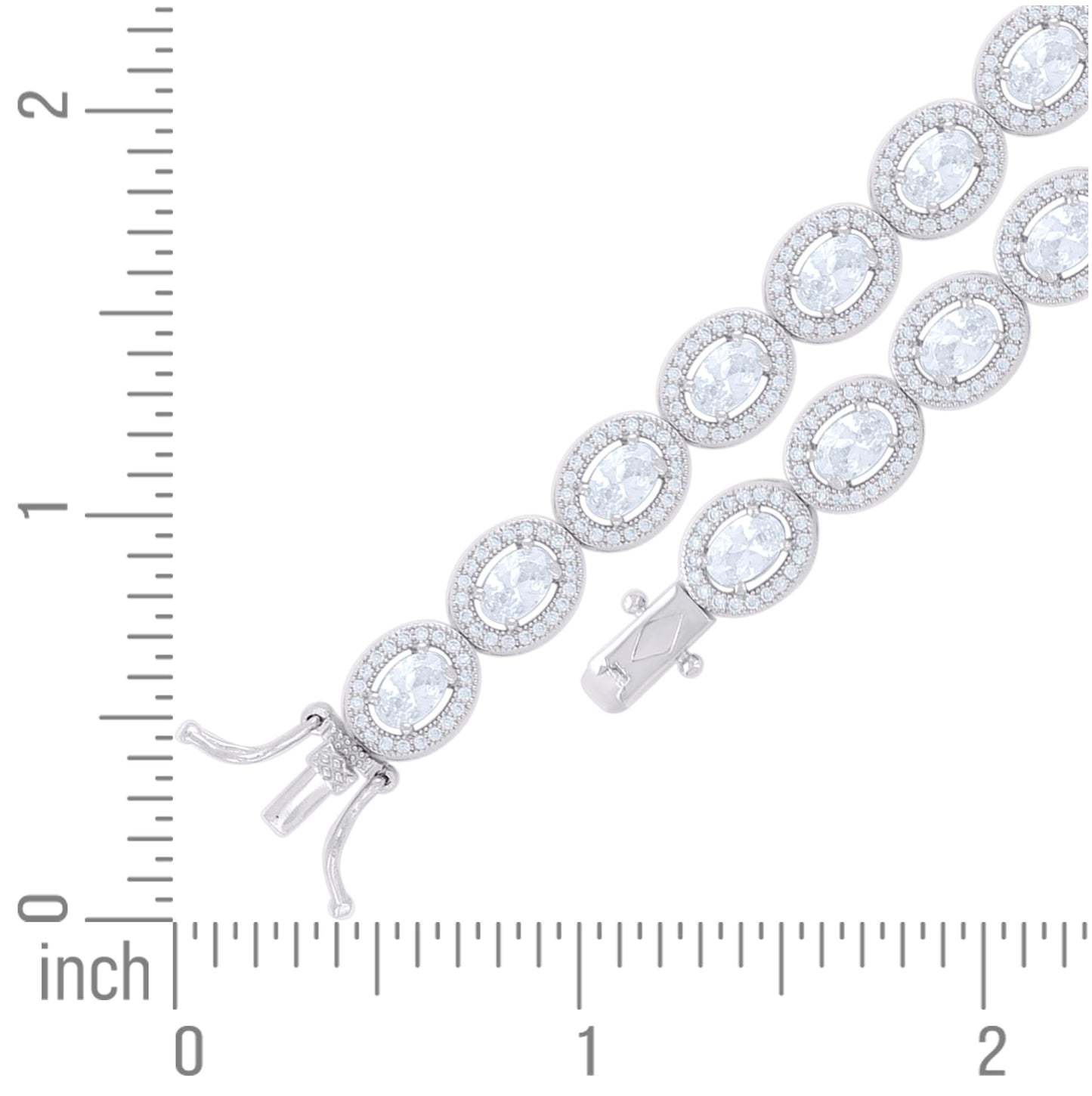 Sterling Silver Womens Oval Round Cubic-Zirconia Oval Fashion Link Bracelet 7