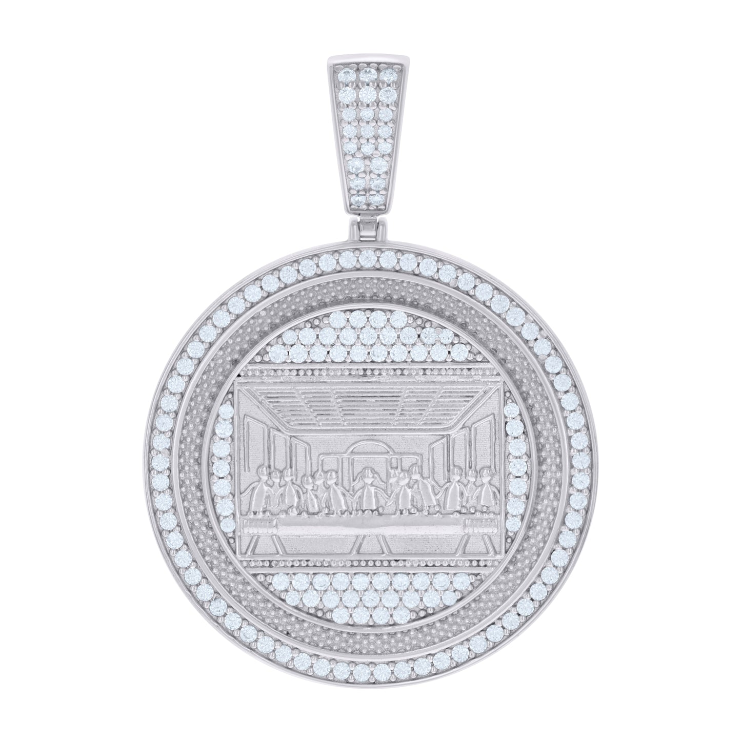 Sterling Silver Mens Cubic-Zirconia Medallion Last Supper Religious Charm Pendant