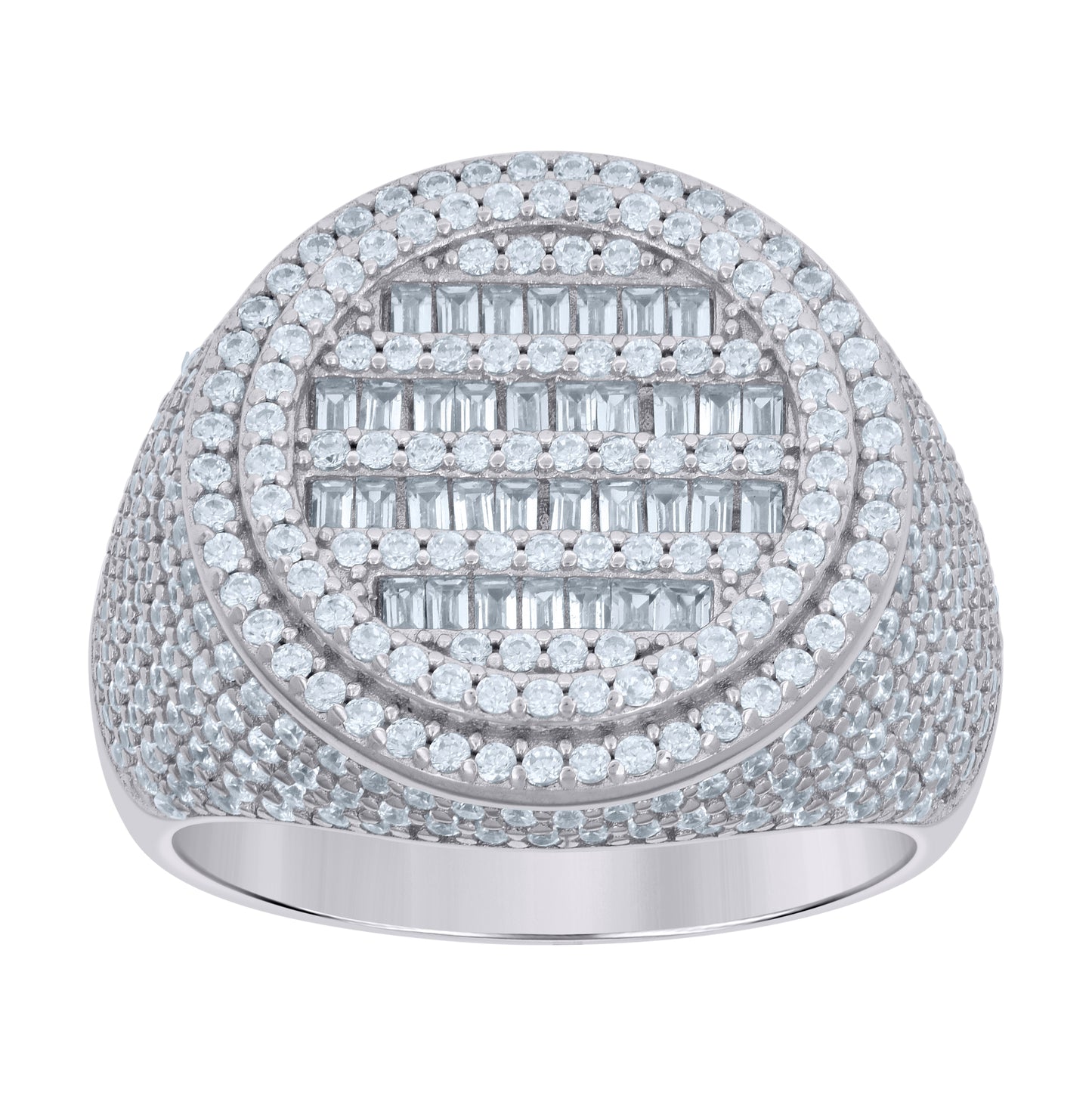 Sterling Silver Mens Baguette Round Cubic-Zirconia Fashion Ring
