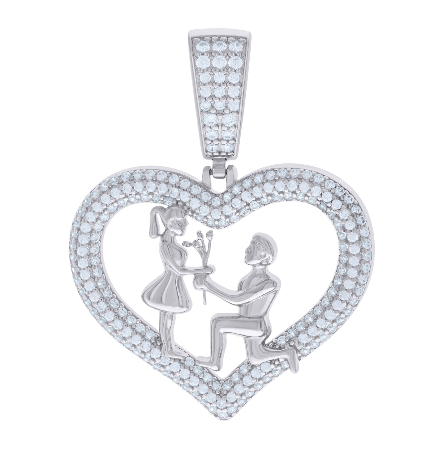 Sterling Silver Womens Cubic-Zirconia Couple Heart Charm Pendant