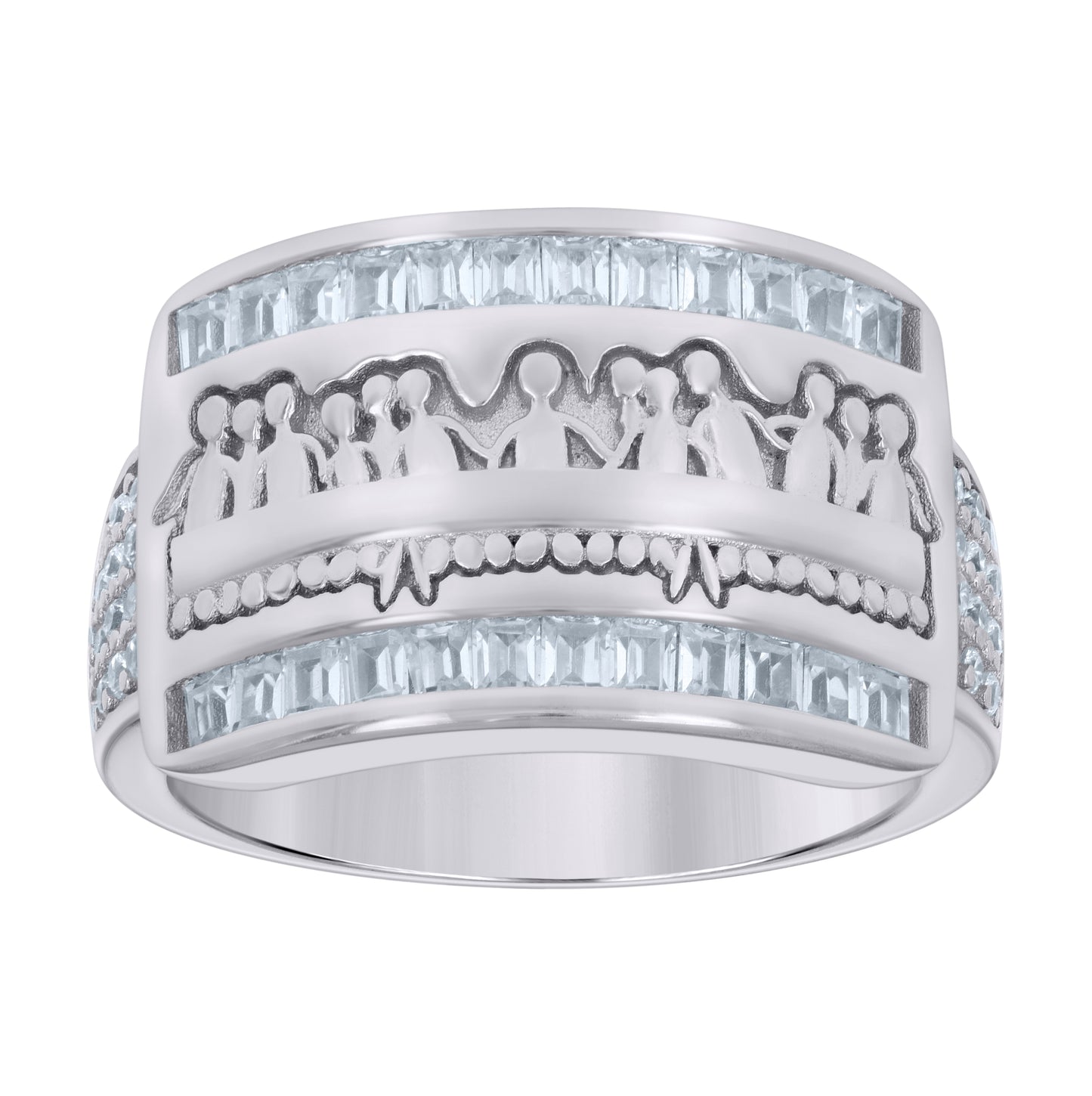 Sterling Silver Mens Baguette Round Cubic-Zirconia Last Supper Religious Ring