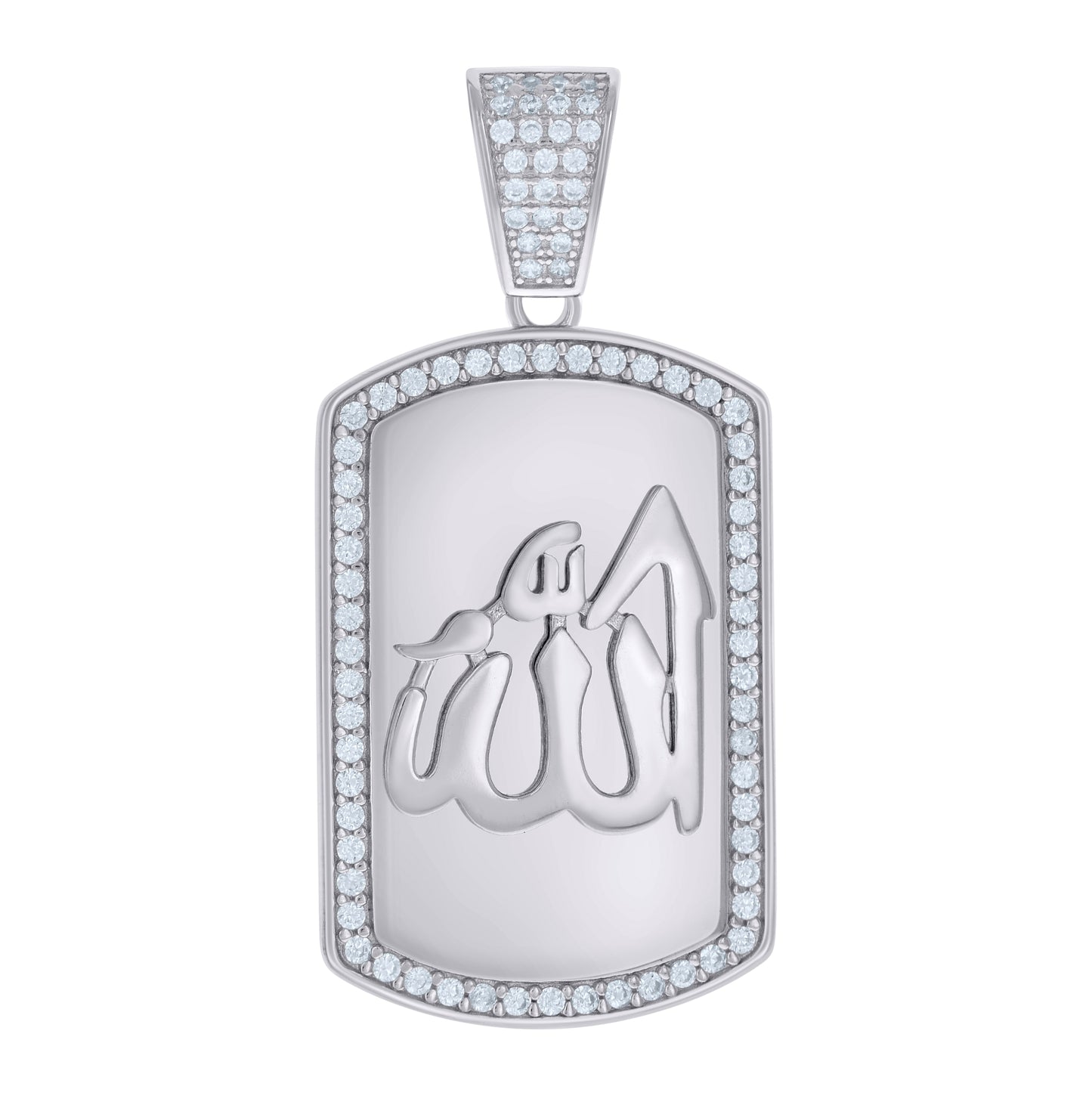 Sterling Silver Mens Cubic-Zirconia ALLAH Symbol Religious Charm Pendant