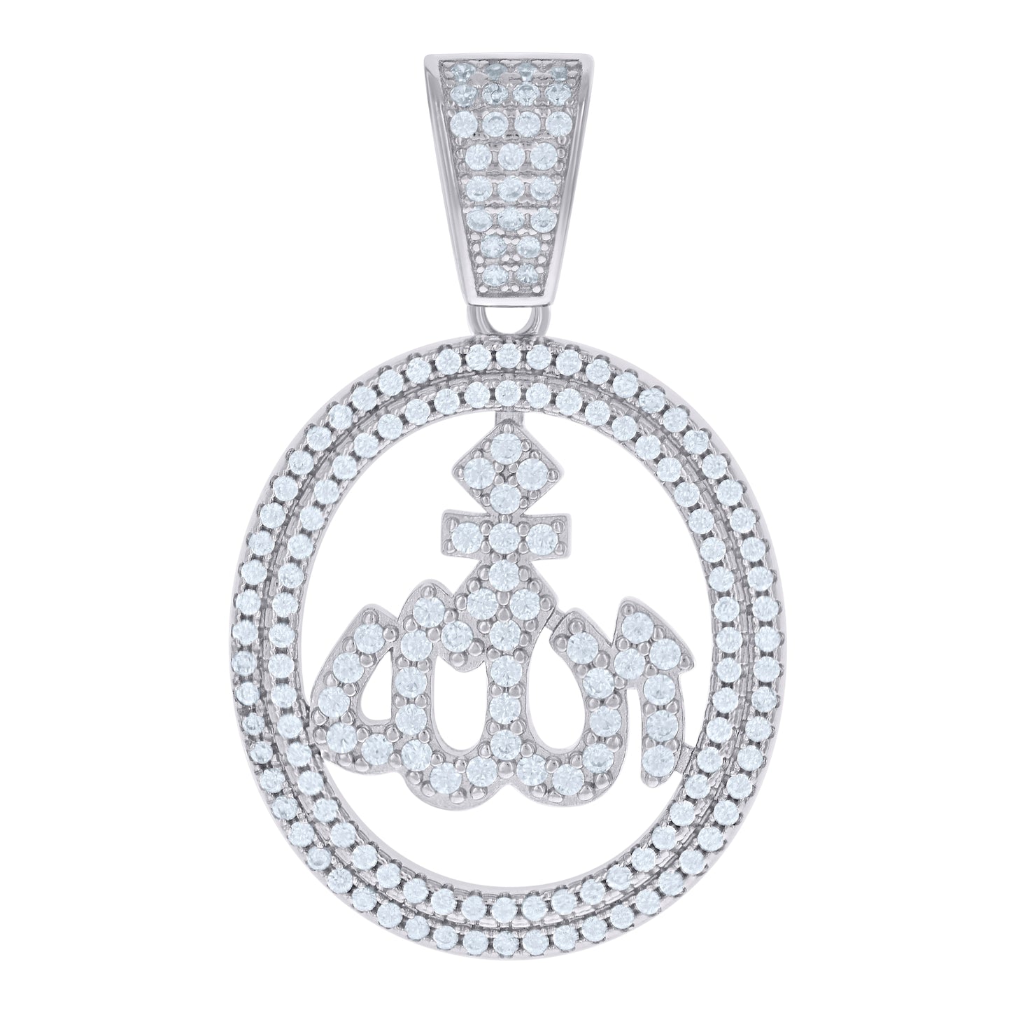 Sterling Silver Mens Cubic-Zirconia ALLAH Symbol Religious Charm Pendant