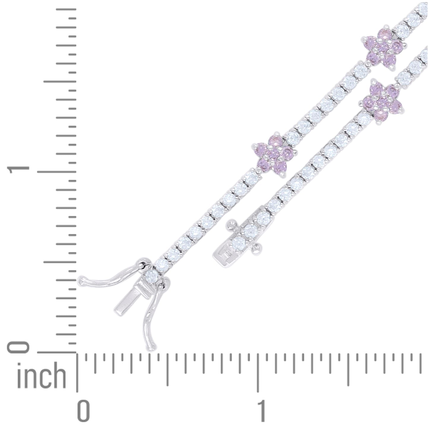 Sterling Silver Womens Light Pink White Cubic-Zirconia Flower Fashion Link Bracelet 7.25