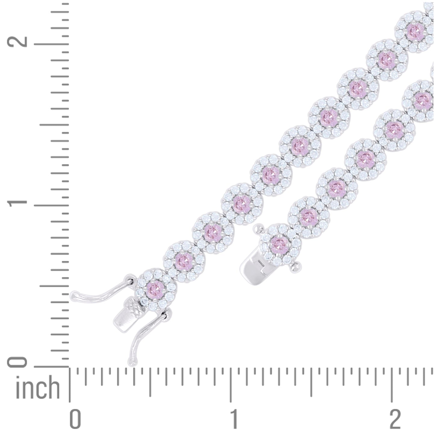 Sterling Silver Womens Light Pink White Cubic-Zirconia Flower Fashion Link Bracelet 7