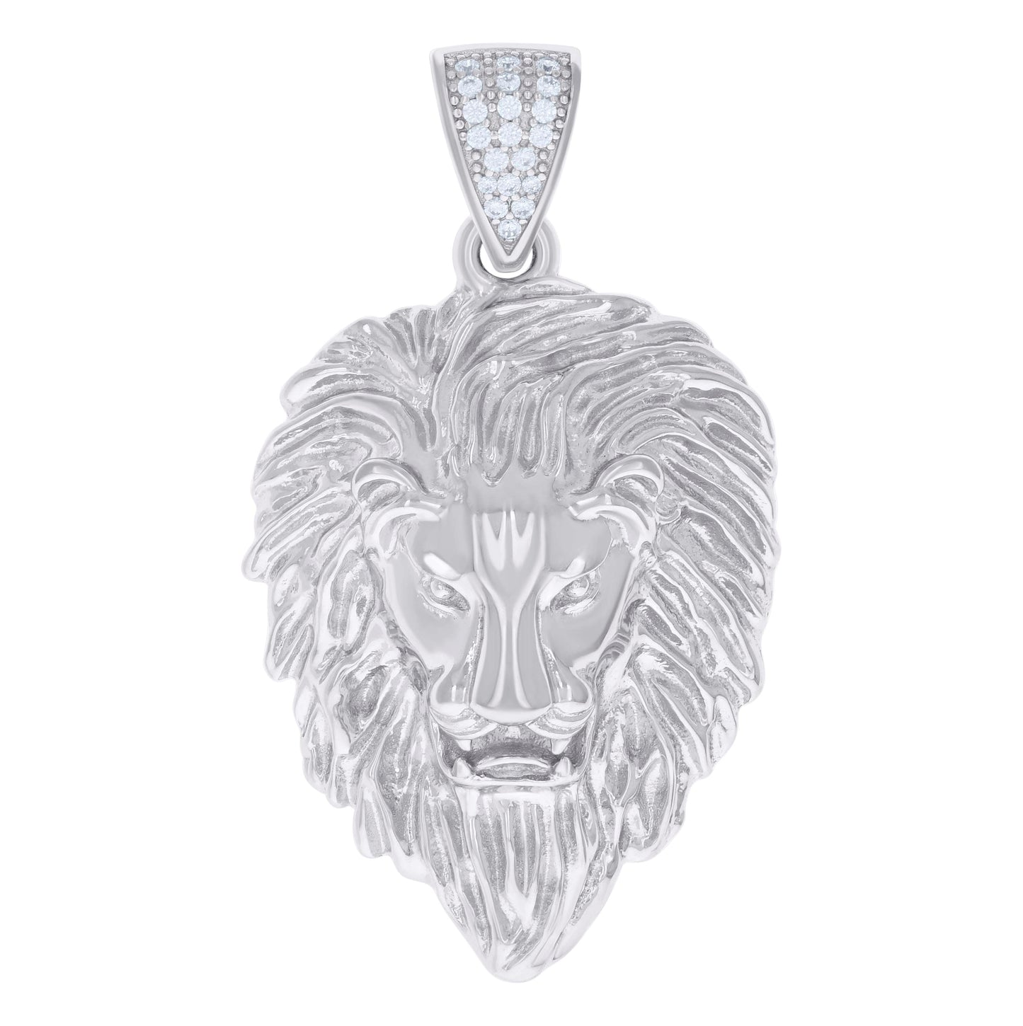 Sterling Silver Mens Cubic-Zirconia Leo/Lion Head Animal Zodiac Sign/Wildlife Charm Pendant