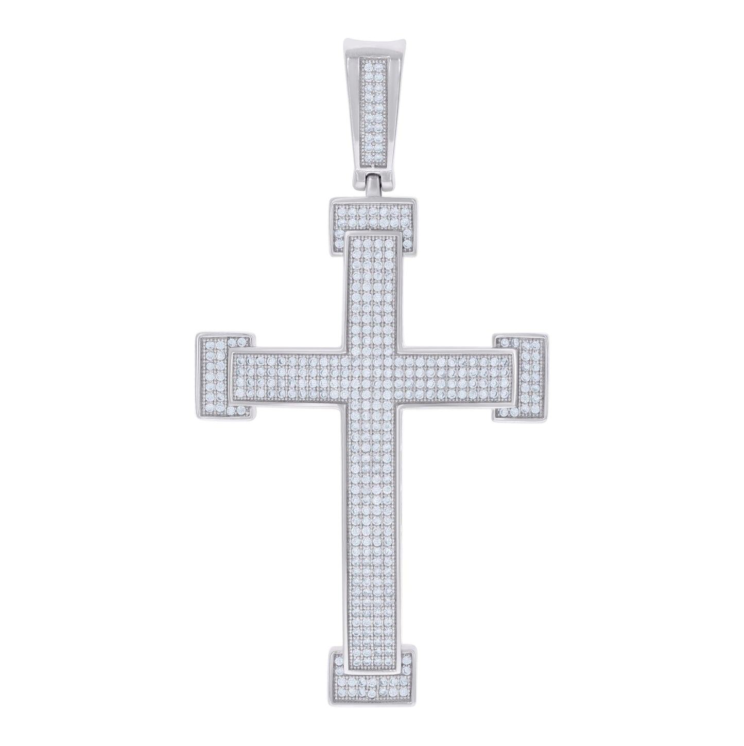 Sterling Silver Mens Round Cubic-Zirconia Cross Religious Charm Pendant