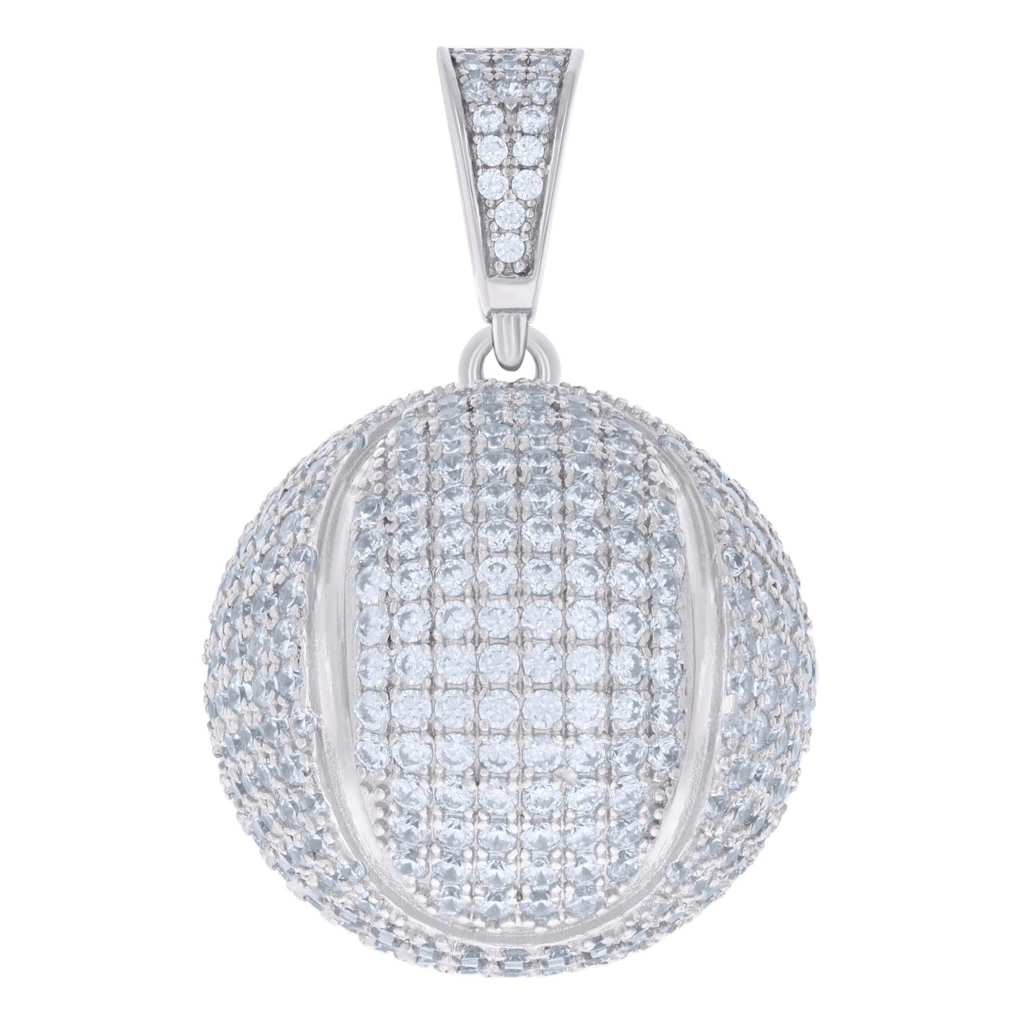 Sterling Silver Unisex Cubic-Zirconia Ball Sports Charm Pendant