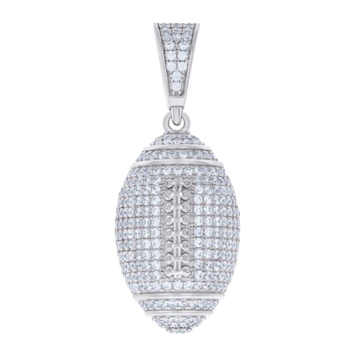 Sterling Silver Mens Cubic-Zirconia Football Sports Charm Pendant