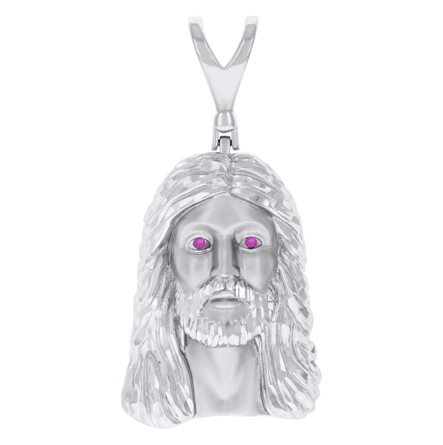 Sterling Silver Mens Round Cubic-Zirconia Jesus Religious Charm Pendant
