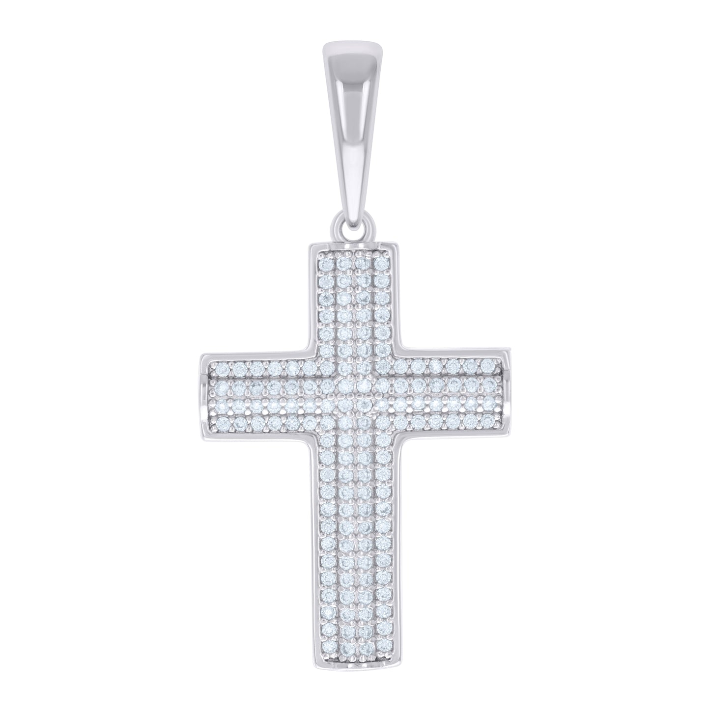 Sterling Silver Men Cubic-Zirconia Cross Religious Charm Pendant