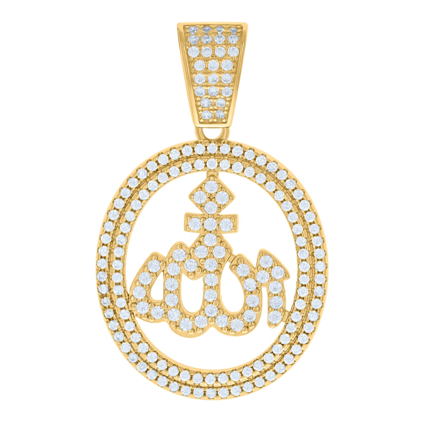 Sterling Silver Yellow-tone Mens Cubic-Zirconia ALLAH Symbol Religious Charm Pendant