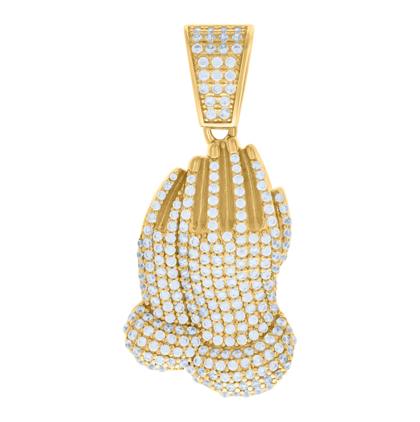 Sterling Silver Yellow-tone Mens Cubic-Zirconia Praying Hands Symbol Religious Charm Pendant