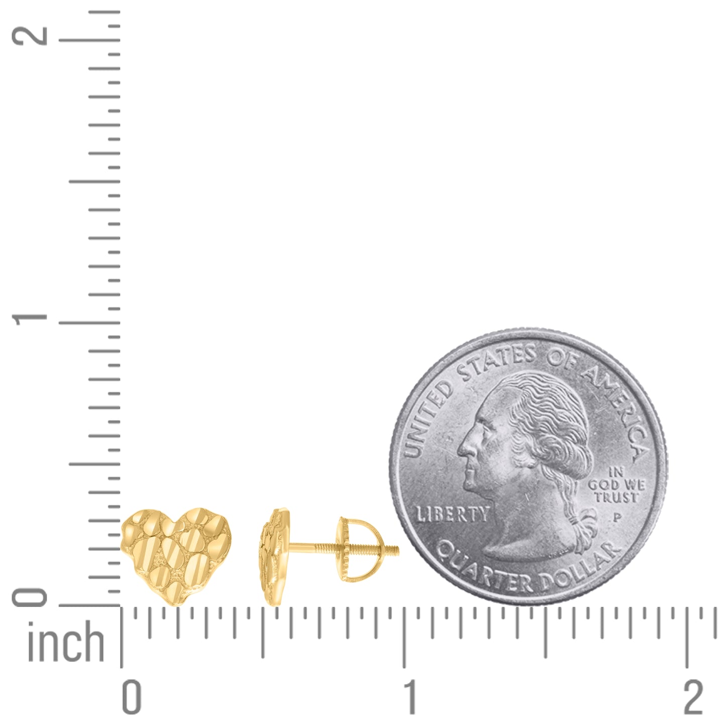 Sterling Silver Yellow-tone Womens Nugget Heart Stud Earrings