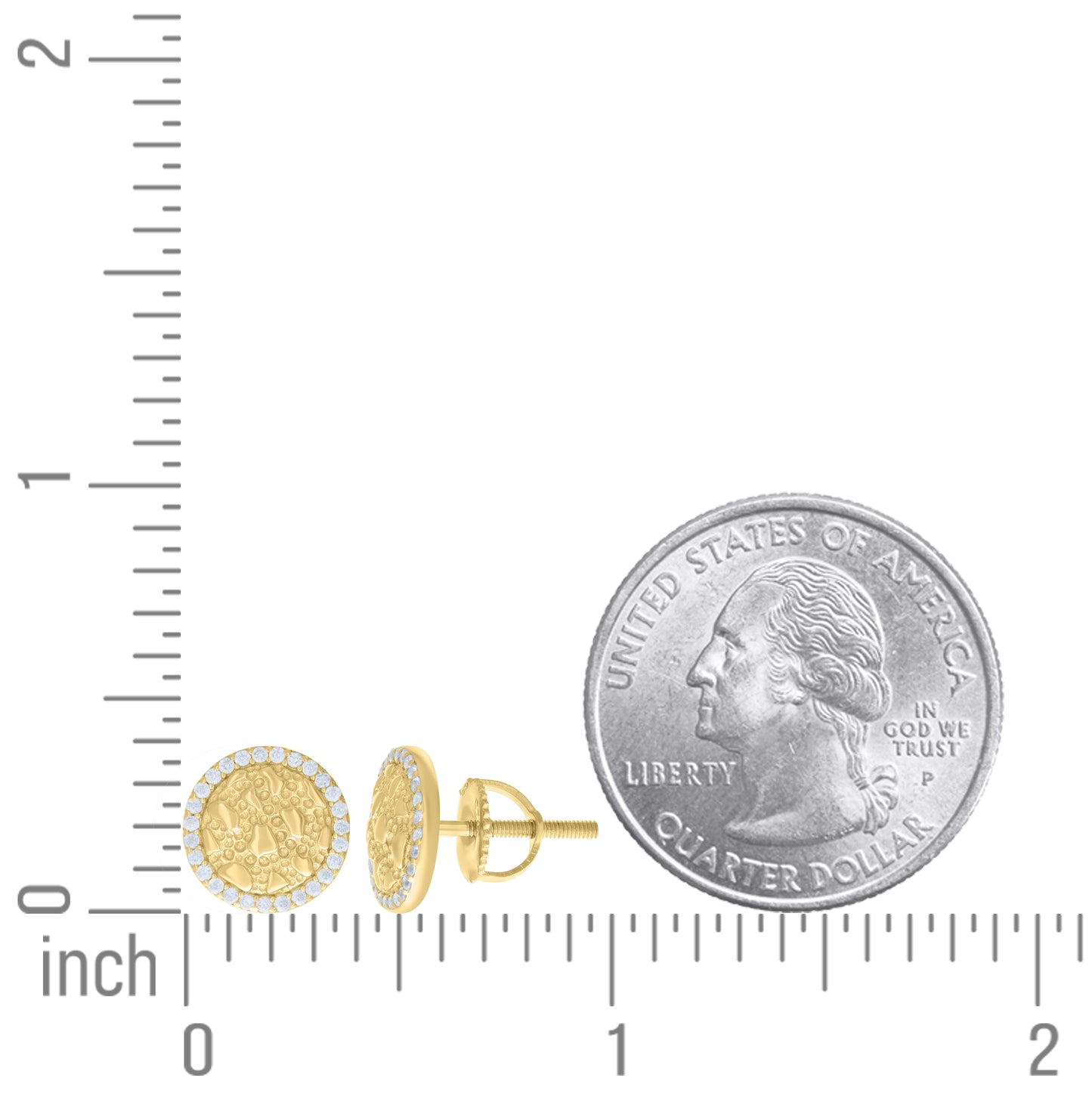 Sterling Silver Yellow-tone Womens Cubic-Zirconia Nugget Round Stud Earrings